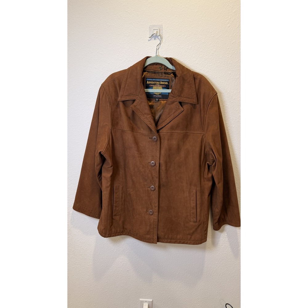 Wilsons Leather Jacket Men XL Brown Adventure Bound Originals Button Front Lined